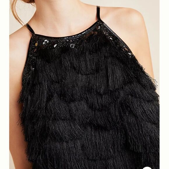 Anthropologie Pankaj & Nidhi Becca Fringe Halter Top Whimsigoth Black Sz 4 New - Picture 5 of 11
